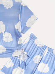 Cloud Pattern Lace Up Pajama Set