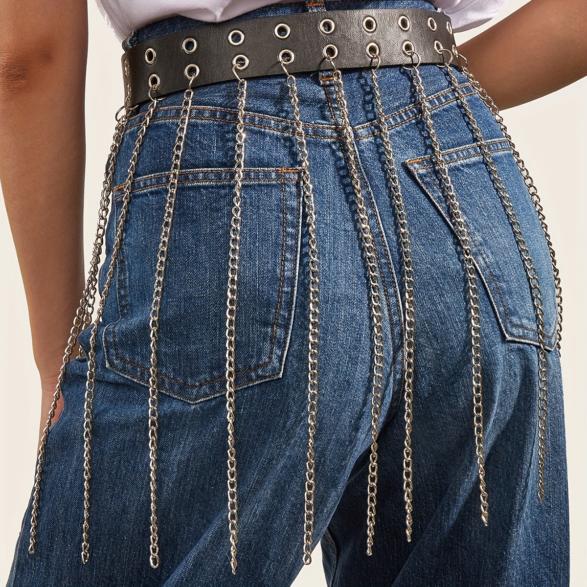 Eyelet Belt Hip Hop Waistband PU Skirt Girdle Jeans Pants Belts
