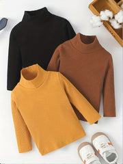 Baby's Turtleneck Ribbed All-match Long-sleeved T-shirt 3pcs Set