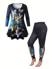 Women's Plus Floral Print Tunic Top & Leggings Outfit Set