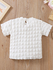 Girls Summer Frilled Trim Puff Blouse Round Neck Short Sleeved T-Shirt
