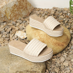 Women's Platform Espadrille Sandals Hemp Rope Open Toe Slip On Shoes