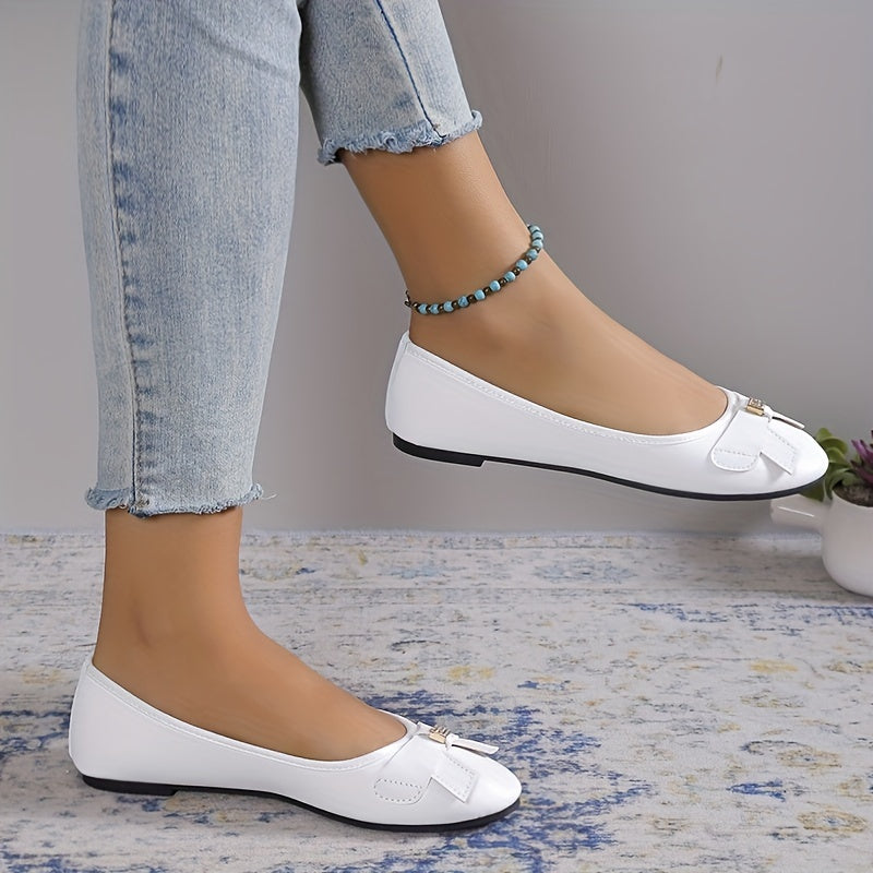 Women's Rhinestone & Bowknot Flat Shoes Slip On Faux Leather Shoes