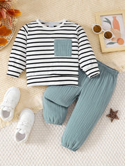 Striped Long Sleeve Top Solid Pants Set