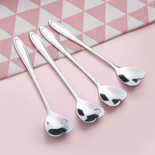 4pcs Heart Shaped Coffee & Dessert Spoon Set Tea Coffee Desserts