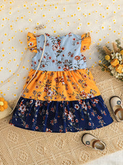 Baby Girls Casual Floral Graphic Print Fly Sleeve Dress Clothes