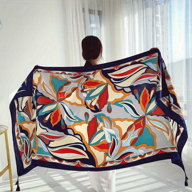 Boho Print Large Tassel Scarf Sunscreen Shawl Windproof Head Wrap