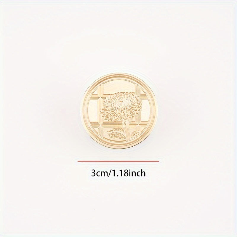 Brass Seal with Chrysanthemum Carving for Gift & Wine Packaging