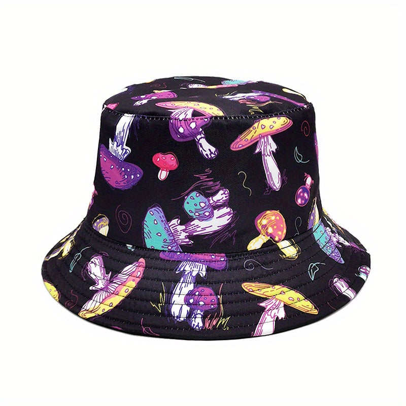 Colorful Mushroom Print Bucket Hat Spring Summer Outdoor Sun Protection Hat