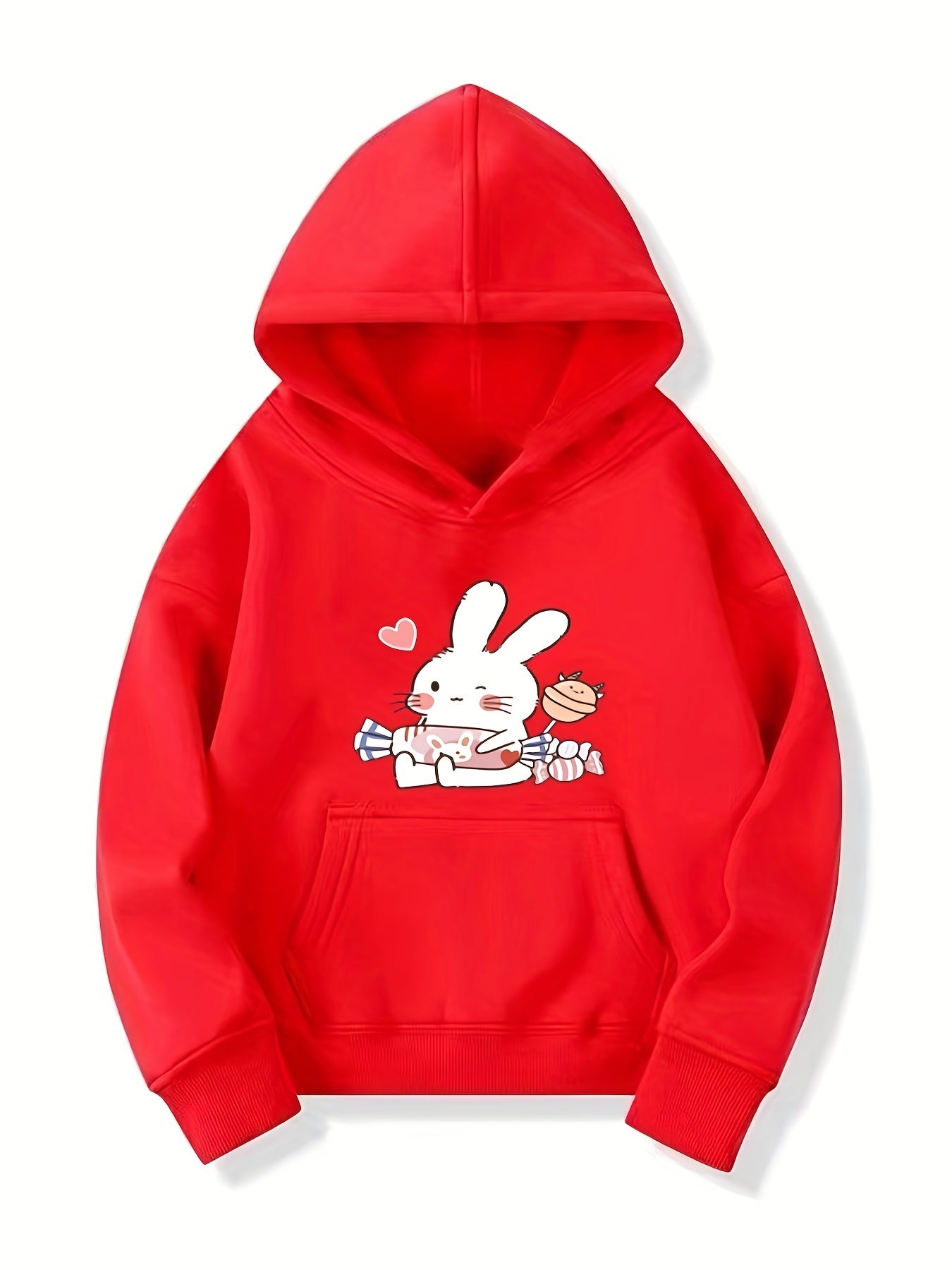 Kid Teen Girls' Bunny And Candy Hooded Sweatshirt Top