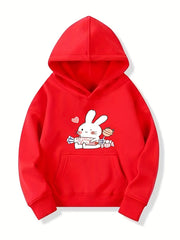 Kid Teen Girls' Bunny And Candy Hooded Sweatshirt Top