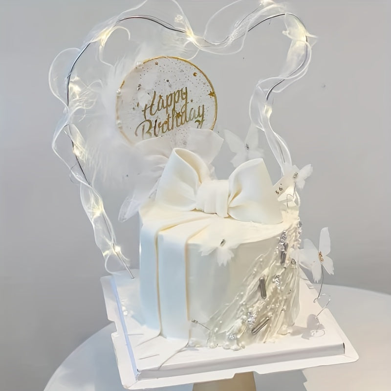 Mesh Bow Pearl Feather Cake Decoration Insert