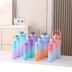 Gradient Large Capacity Plastic Cup Portable Water Bottle With Straw