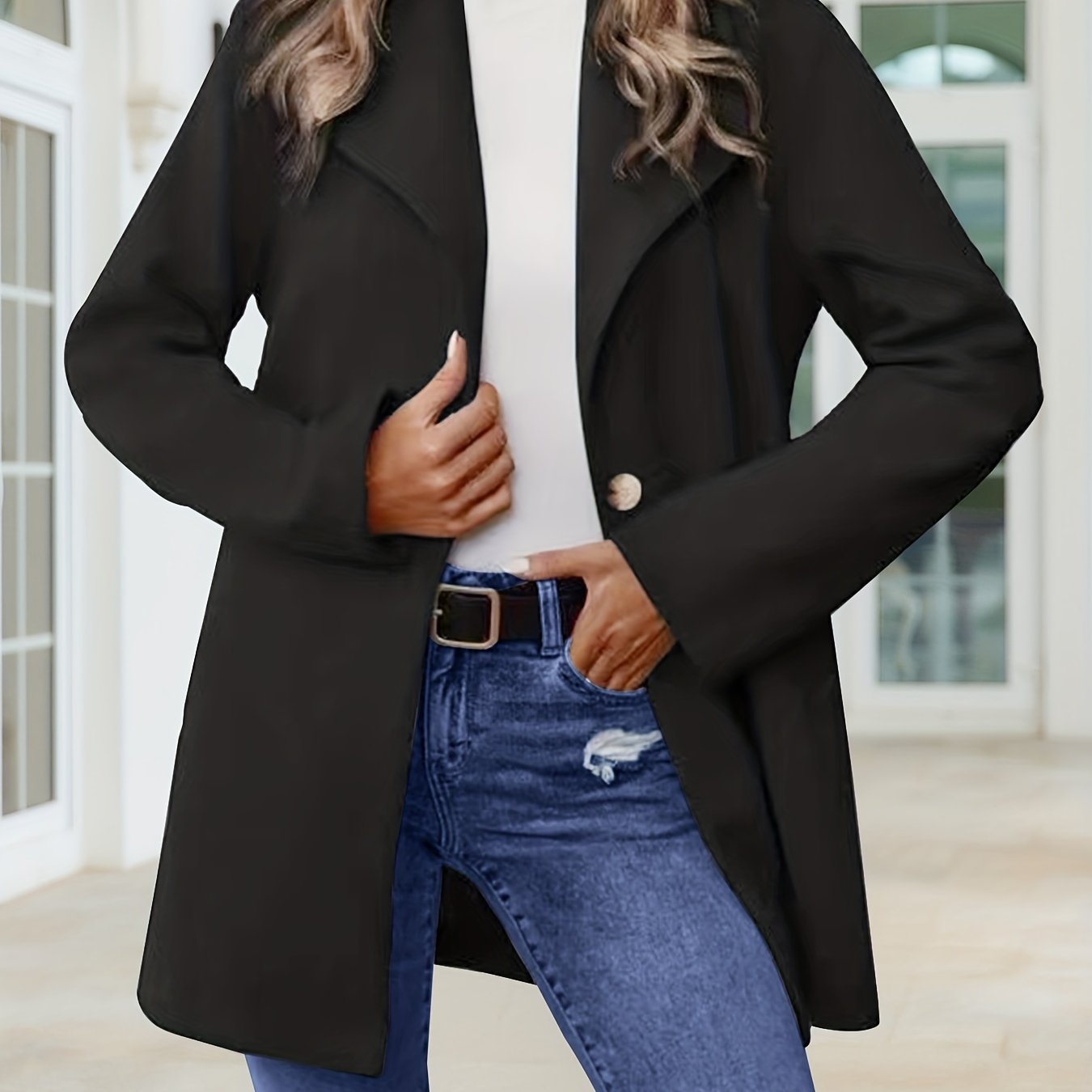 Button Front Lapel Coat Long Sleeve Outerwear