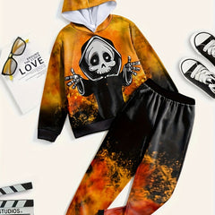 2pcs Skeleton Reaper Hoodies Jogger Pants Halloween Kids