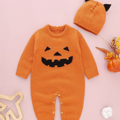 Baby Pumpkin Graphic Knit Bodysuit & Hat Set