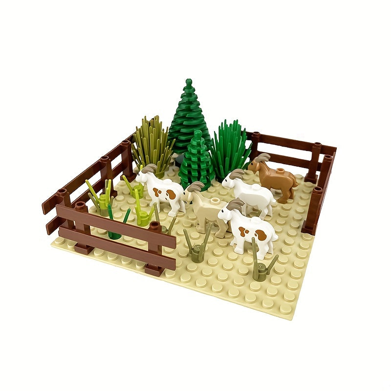 Farm Sheepfold Lamb Goat Tree House Scene Building Blocks Set
