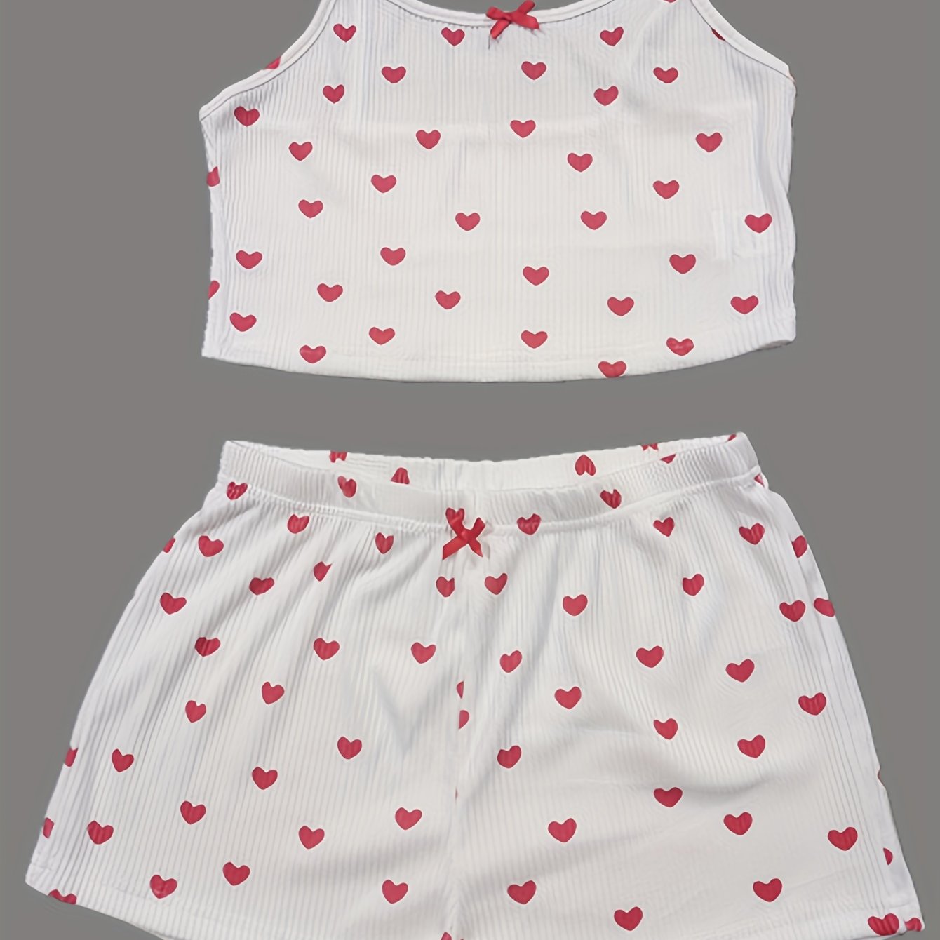 Heart Print Pajama Set Cami Top & Shorts Women's Sleepwear