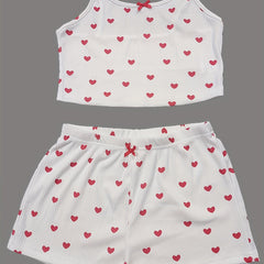 Heart Print Pajama Set Cami Top & Shorts Women's Sleepwear
