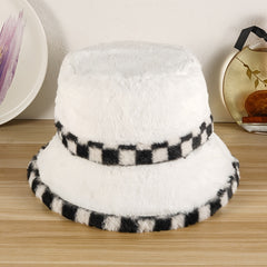 Winter Faux Fur Bucket Hat Fluffy Fuzzy Warm Plush Fisherman Cap