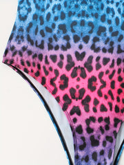 Sexy Swimsuit Ombre Leopard Print V Neck Padded One Piece
