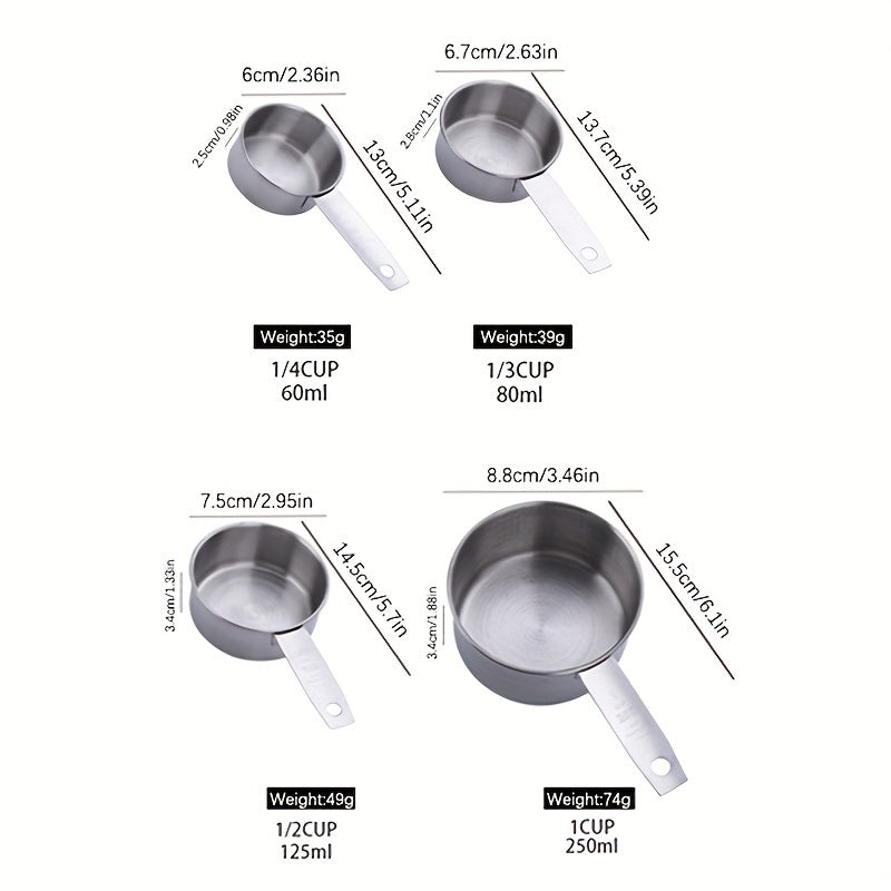 4pcs Stainless Steel Measuring Cups & Spoons Set for Dry/Liquid Ingredients