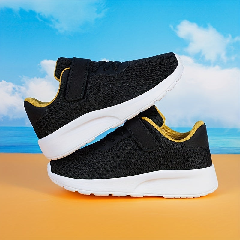 Kid's Mesh Running Shoes Hook Loop Fastener Breathable Shock Absorption Sneakers