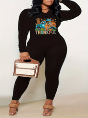Thanksgiving Casual Outfit 2 Piece Set V Neck Top & Leggings