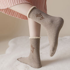 8 Pairs Floral Print Socks Soft Mid Tube Stockings
