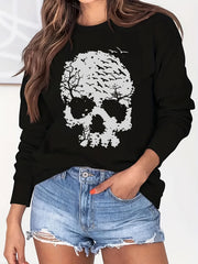 Halloween Skull Print Sweatshirt Long Sleeve Crew Neck Women's Clothing