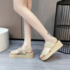 Women's Platform Wedge Sandals Elastic Strap Slip On Outdoor Roman Sandals