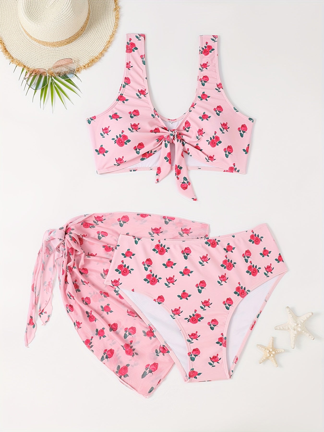 Floral Print Bikini & Cover Up Skirt Set
