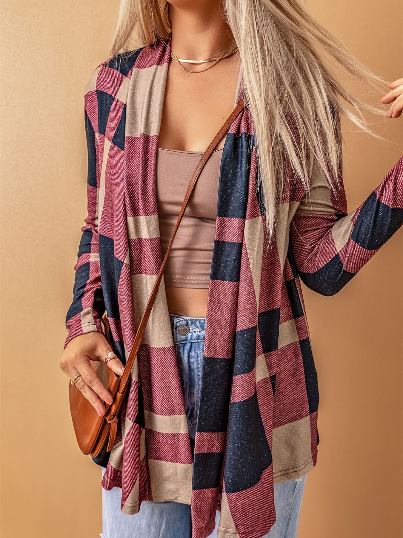 Plaid Patterned Long Sleeve Retro Jacket Casual Outerwear Fall & Spring