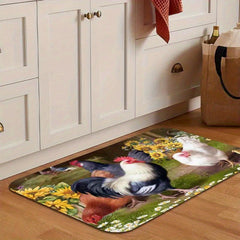 Rustic Rooster Kitchen Rug Soft Anti Fatigue Comfortable Mat