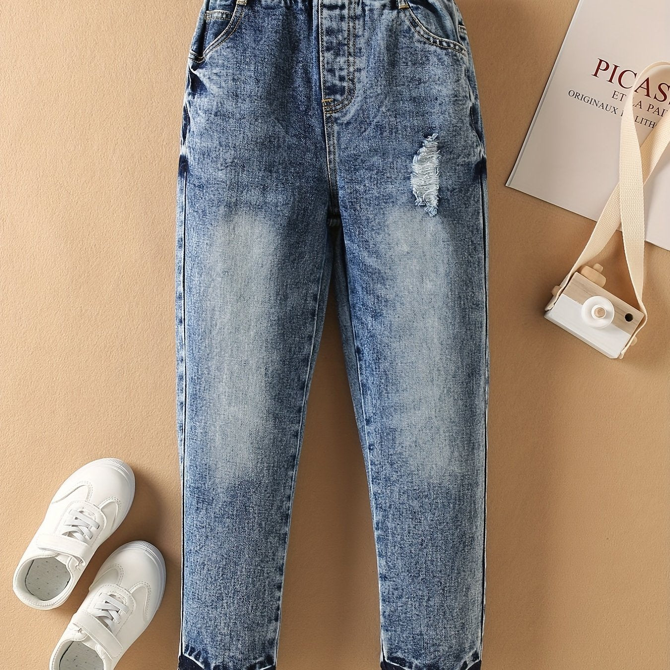 Boys Casual Denim Straight Leg Jeans Ripped Pants