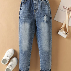 Boys Casual Denim Straight Leg Jeans Ripped Pants