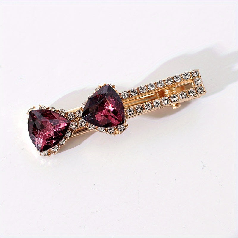 Bowknot Crystal Hair Clip Non slip Duck Billed Clip Female Side Clip