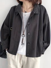 Solid Button Front Jacket Casual Long Sleeve Outerwear Women's Clothing