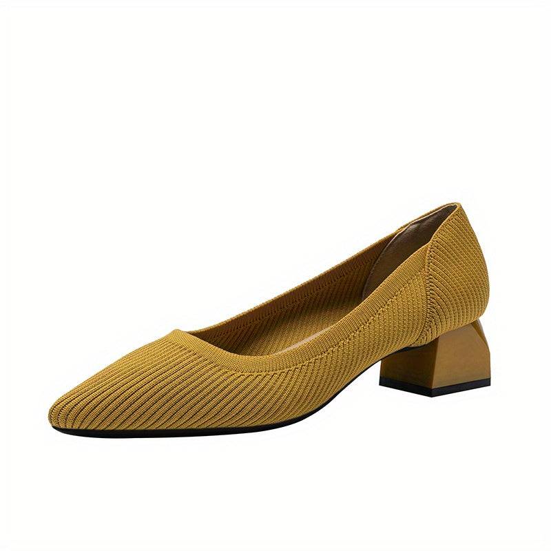 Women's Pointed Toe Chunky Heeled Slip-On Shoes