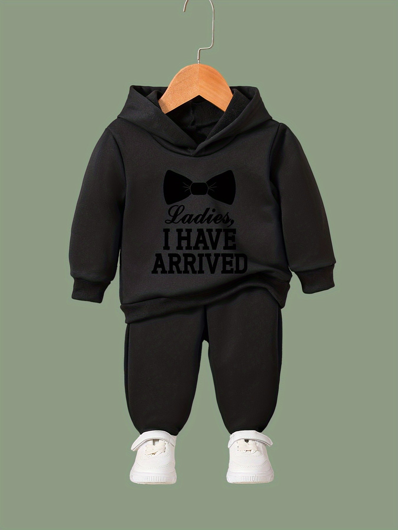 Girls 2pcs Cartoon Bow Tie Pattern Hooded Sweatshirt & Sweatpants Set