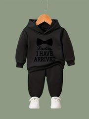Girls 2pcs Cartoon Bow Tie Pattern Hooded Sweatshirt & Sweatpants Set