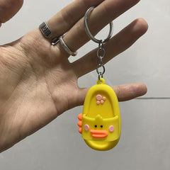 Duck Slipper Keychain Animal Key Ring Purse Bag Backpack Car Key Accessory