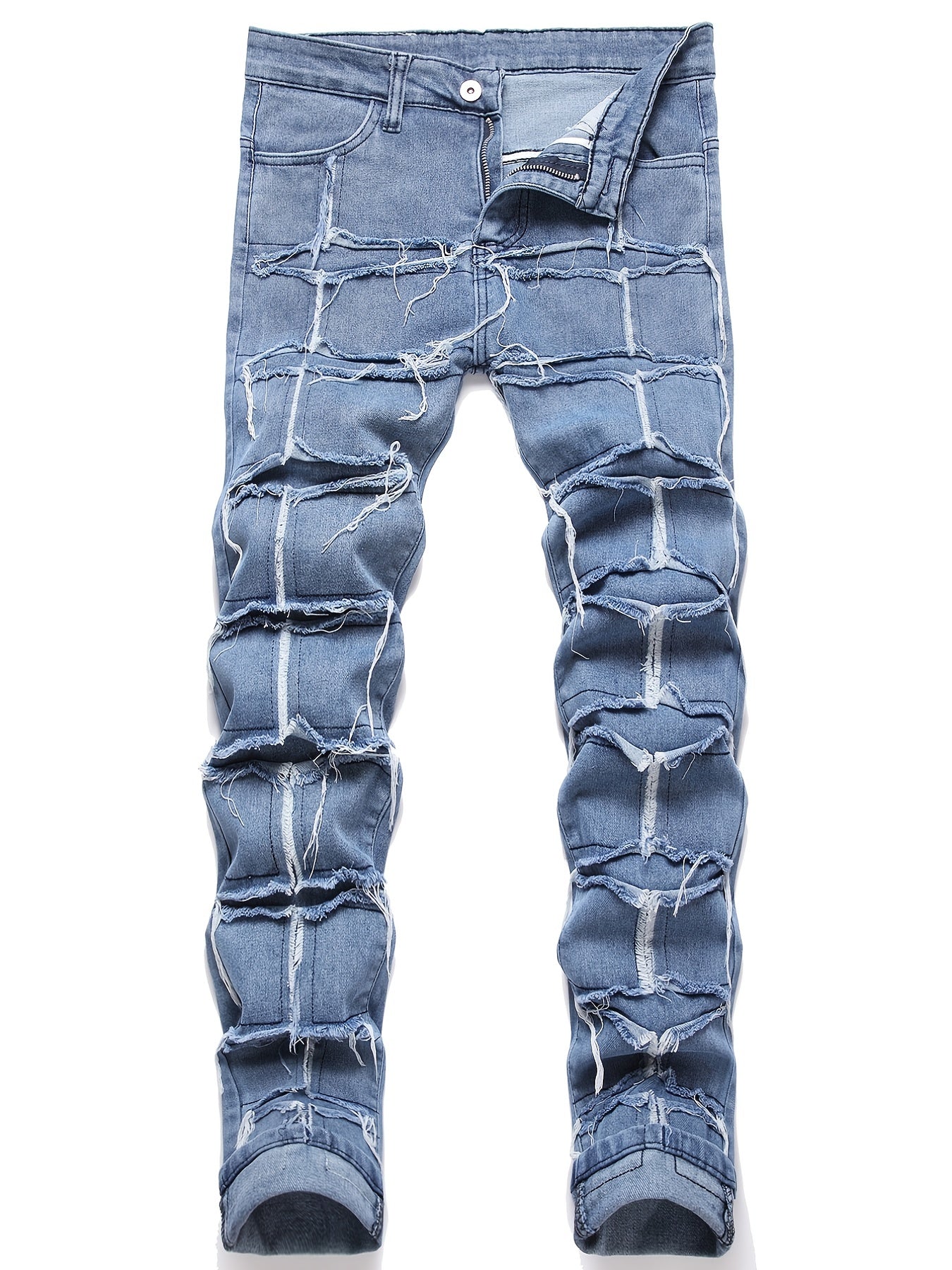 Slim Fit Raw Trim Jeans Mens Distressed Denim Pants