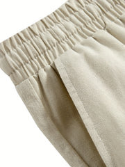 Men's Drawstring Linen Trousers, Casual Solid Cotton Pants