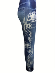 Graphic Print Slim Jeggings Casual High Waist Leggings