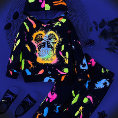Cartoon Girl Pattern Girl's 2pcs Hoodie & Sweatpants Set KID LIFE Print