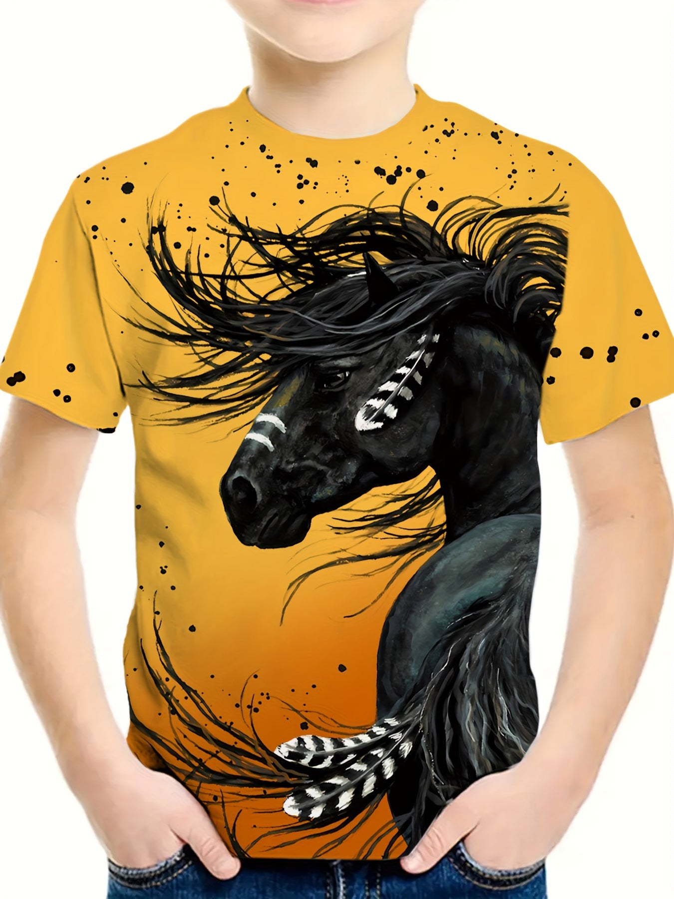 Girls Boys Horse Print Short Sleeve T-Shirt Summer Sports