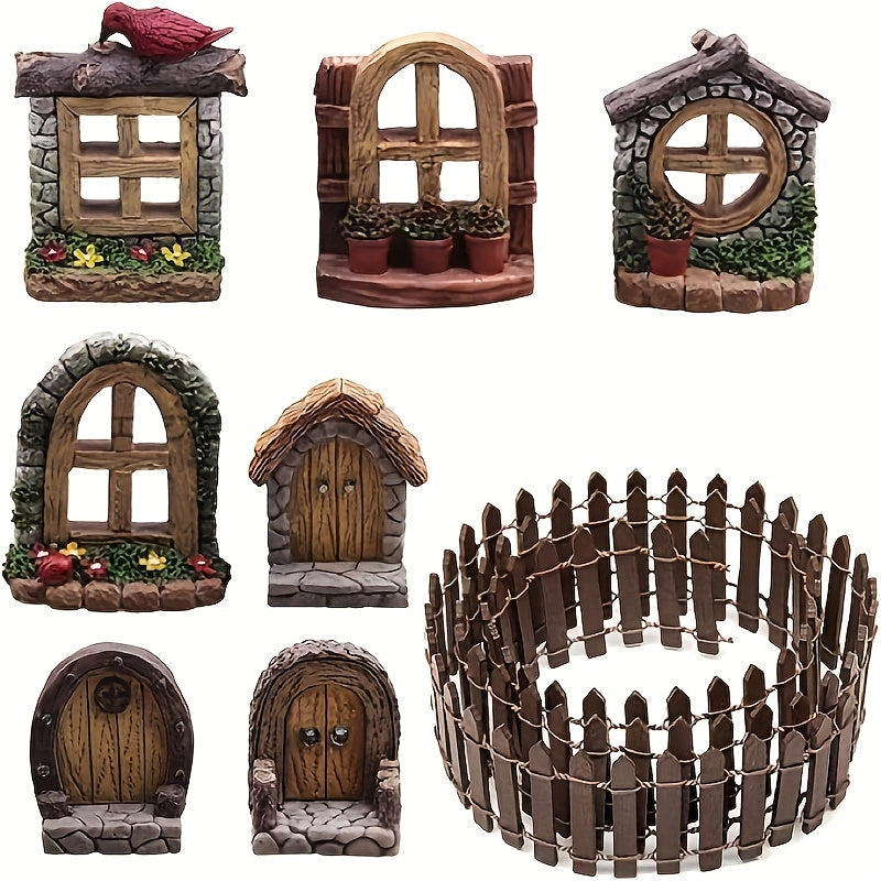 8pcs Mini Fairy Door And Window Set for Garden Bonsai Terrarium