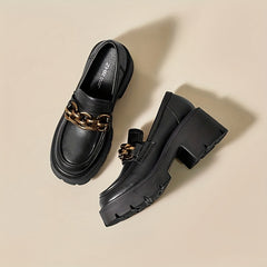 Chain Decor Chunky Heel Loafers Closed Toe Slip On Shoes Women's Walking Shoes