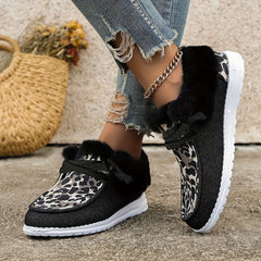 Leopard Pattern Non Slip Thick Walking Sneakers Warm Sport Shoes